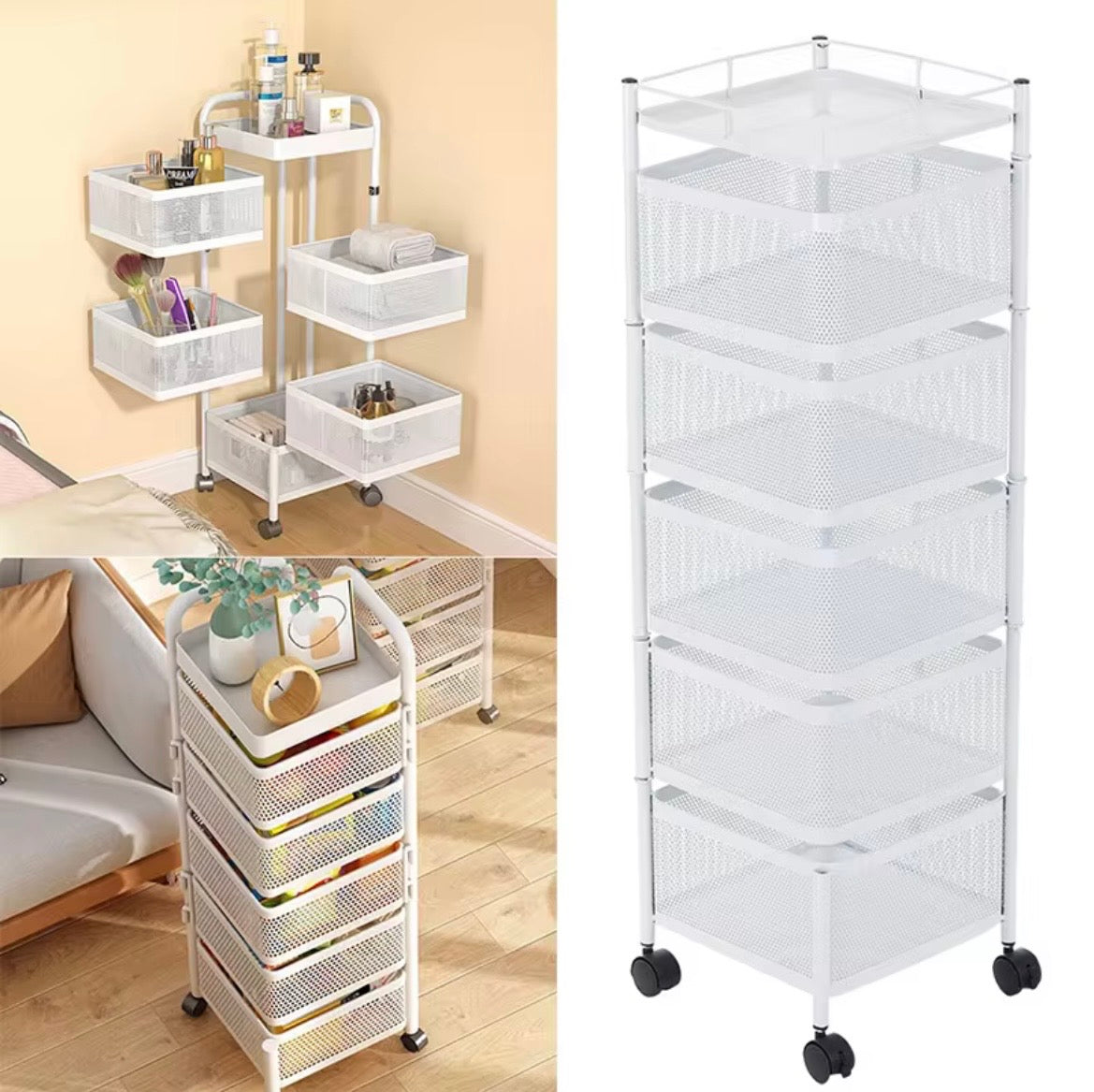 5-Tier Rotating Storage Trolley with Wheels