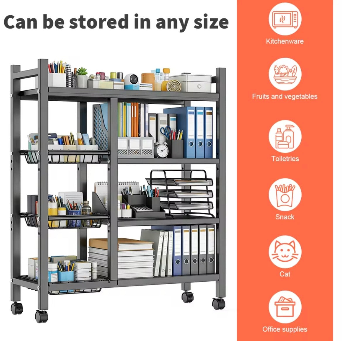 4-Tier Mobile Metal Storage Shelving Unit with Wheels