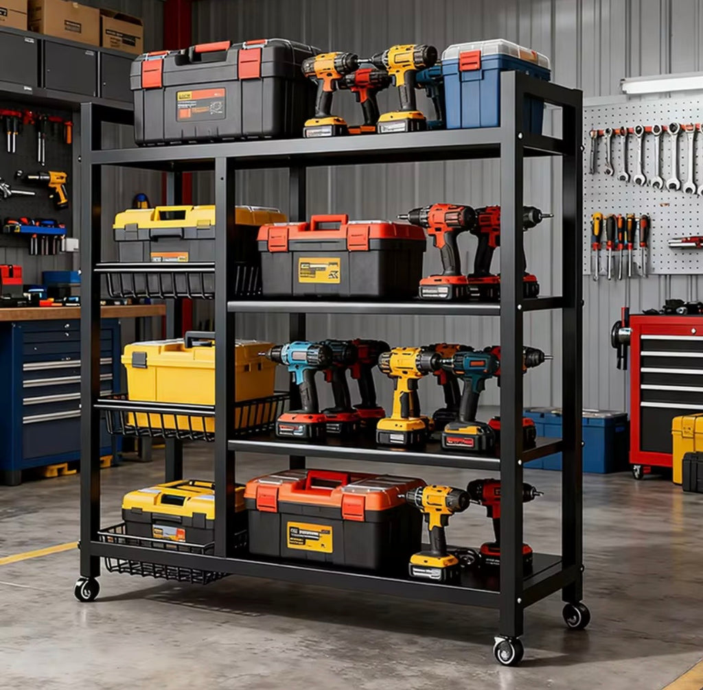 4-Tier Mobile Metal Storage Shelving Unit with Wheels