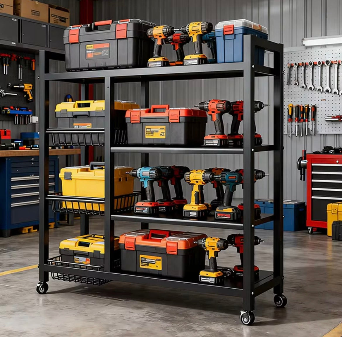 4-Tier Mobile Metal Storage Shelving Unit with Wheels