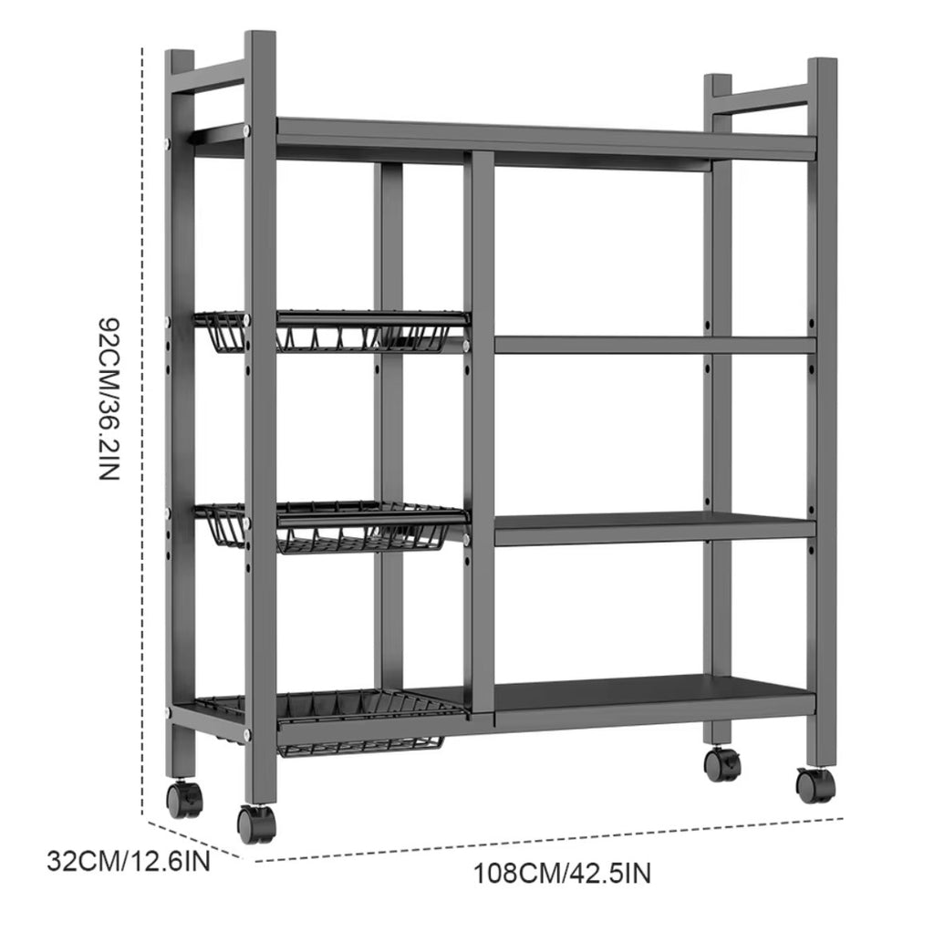 4-Tier Mobile Metal Storage Shelving Unit with Wheels