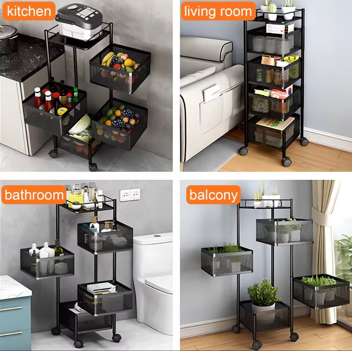 5-Tier Rotating Storage Trolley with Wheels