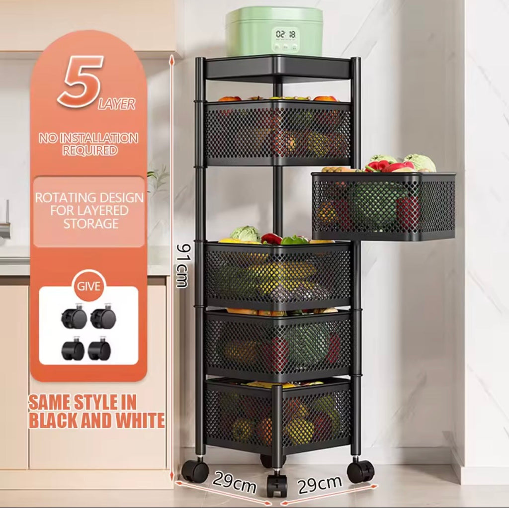 5-Tier Rotating Storage Trolley with Wheels