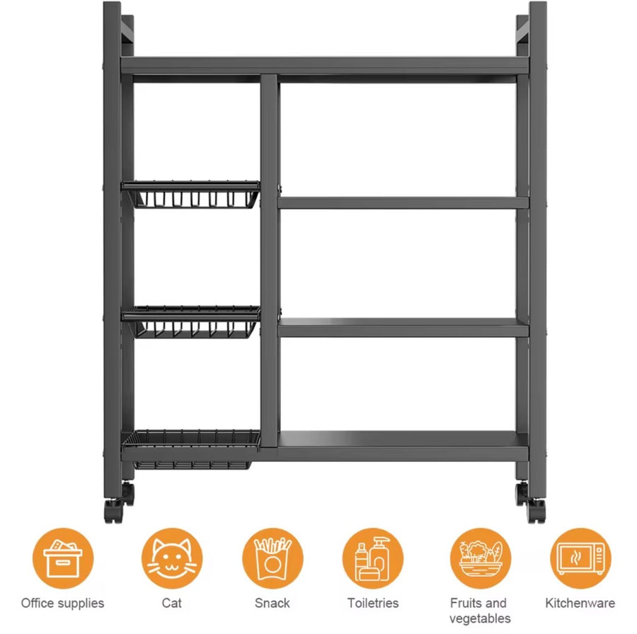 4-Tier Mobile Metal Storage Shelving Unit with Wheels