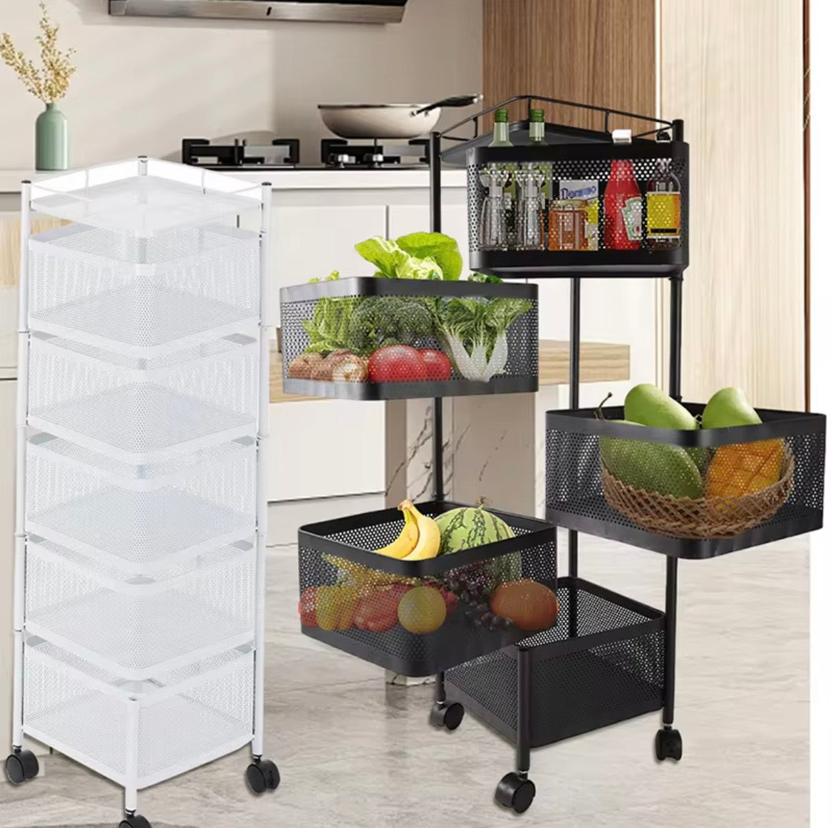 5-Tier Rotating Storage Trolley with Wheels