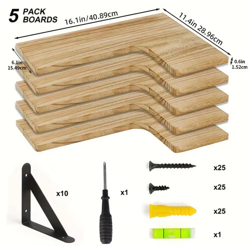 5-Piece Wood Grain Corner Floating Shelf Set