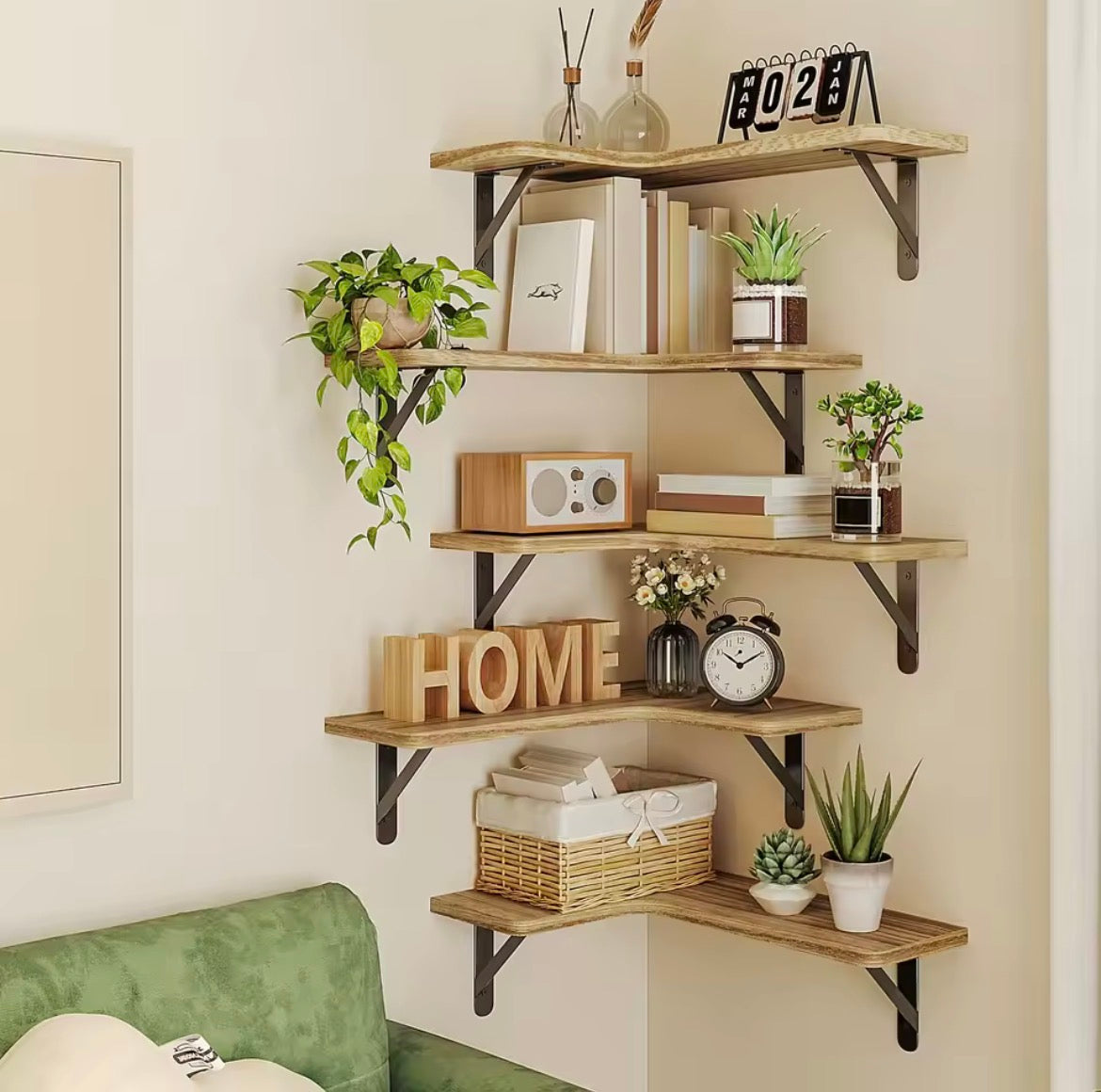 5-Piece Wood Grain Corner Floating Shelf Set