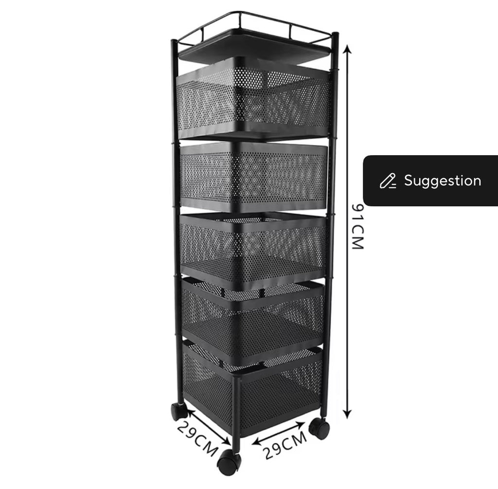 5-Tier Rotating Storage Trolley with Wheels