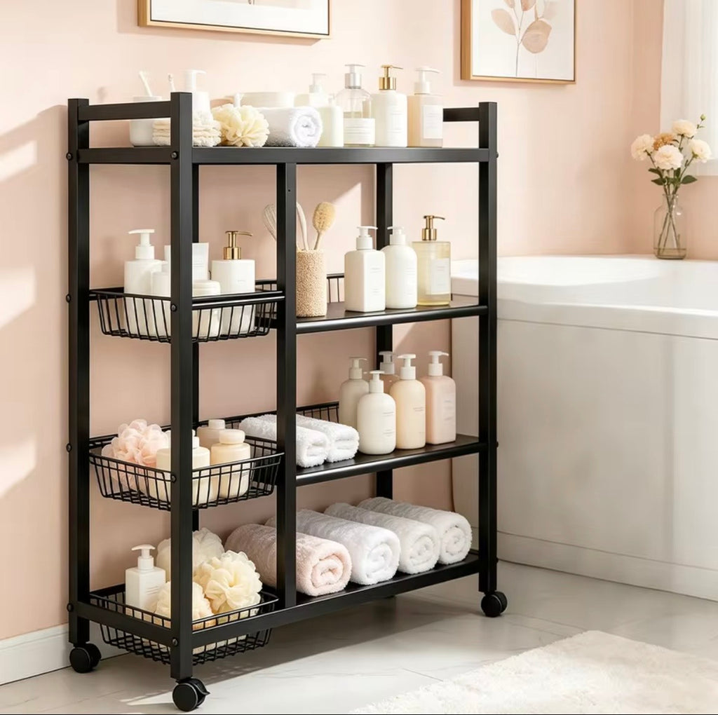 4-Tier Mobile Metal Storage Shelving Unit with Wheels
