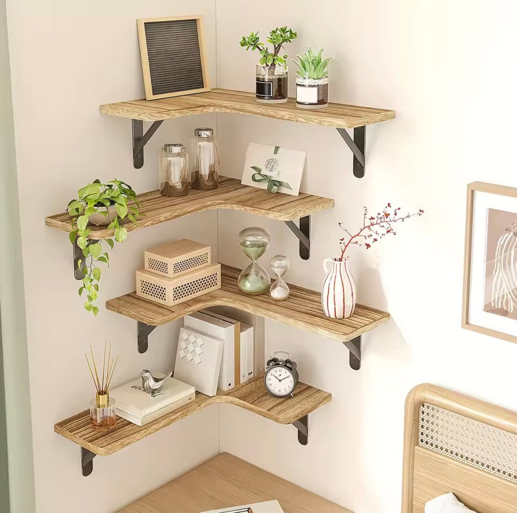 5-Piece Wood Grain Corner Floating Shelf Set