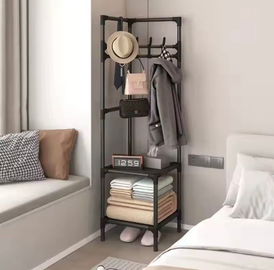 Corner Coat & Hat Rack with Shoe Storage Shelves