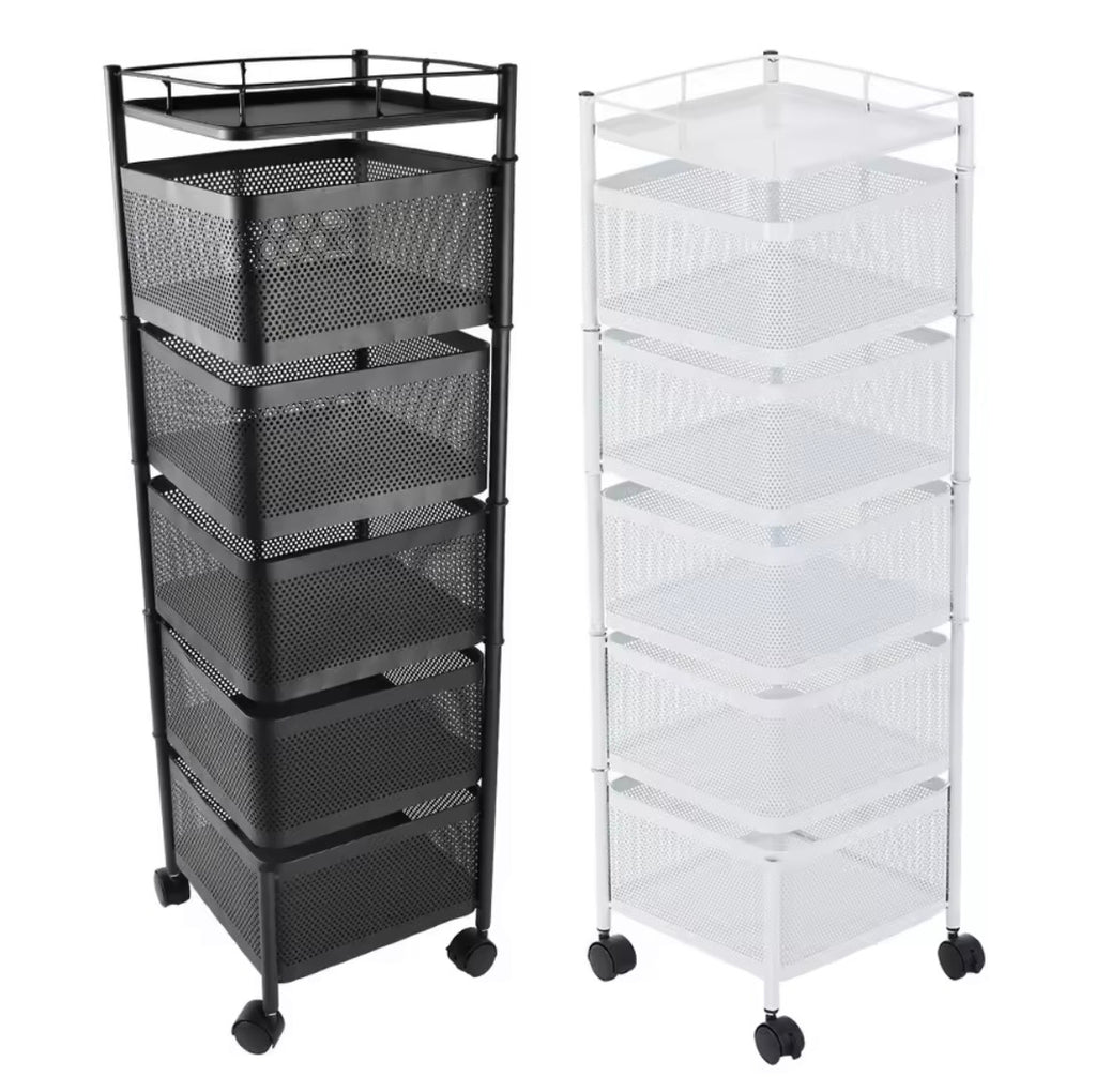 5-Tier Rotating Storage Trolley with Wheels