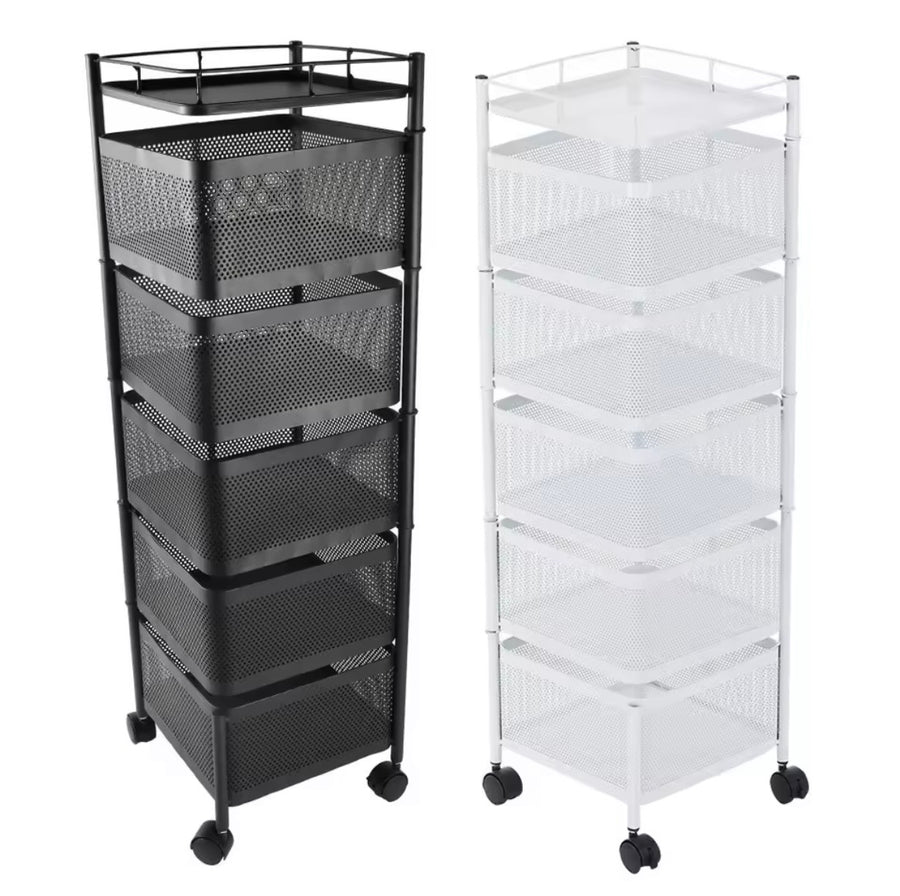 5-Tier Rotating Storage Trolley with Wheels