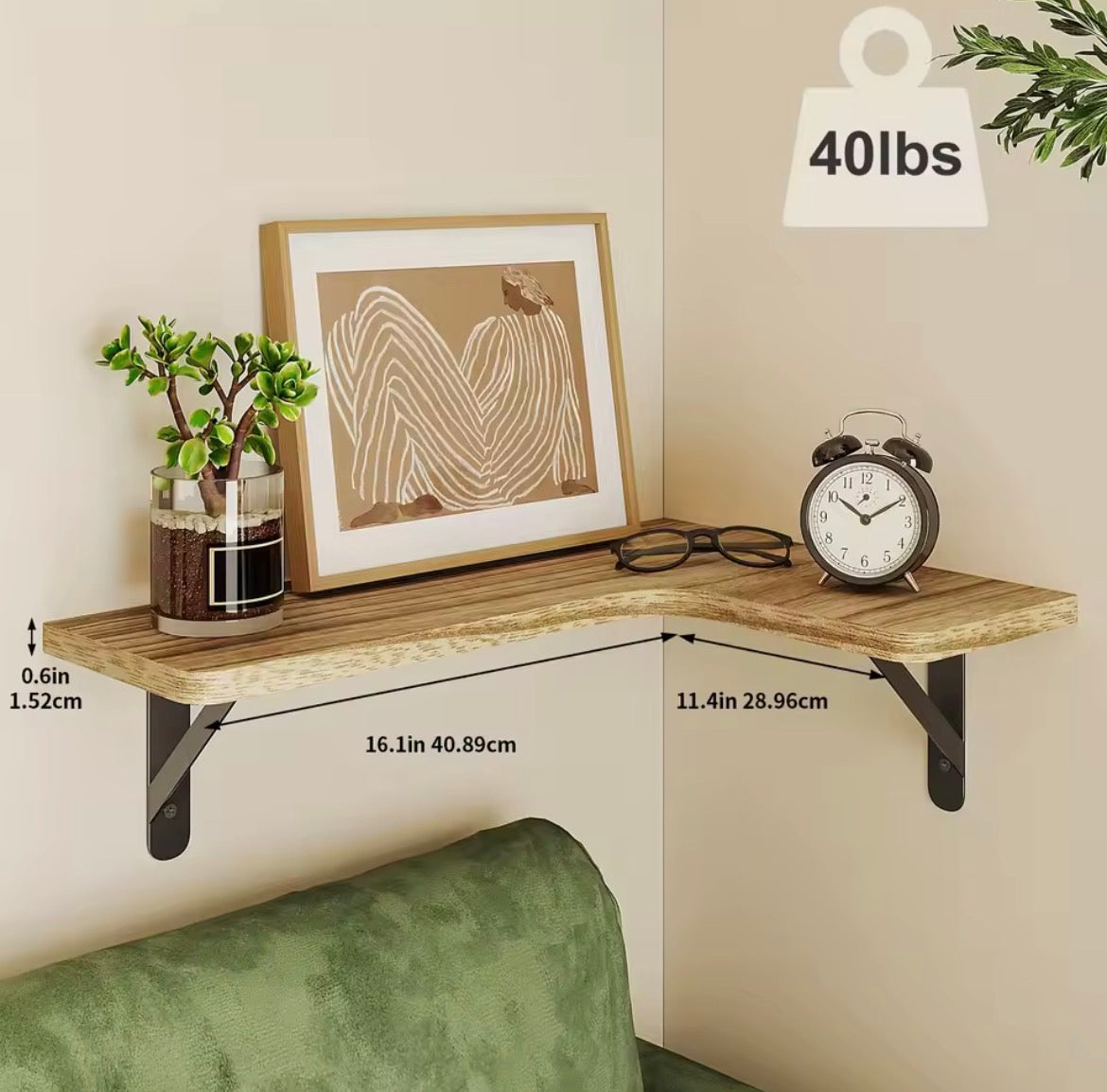 5-Piece Wood Grain Corner Floating Shelf Set