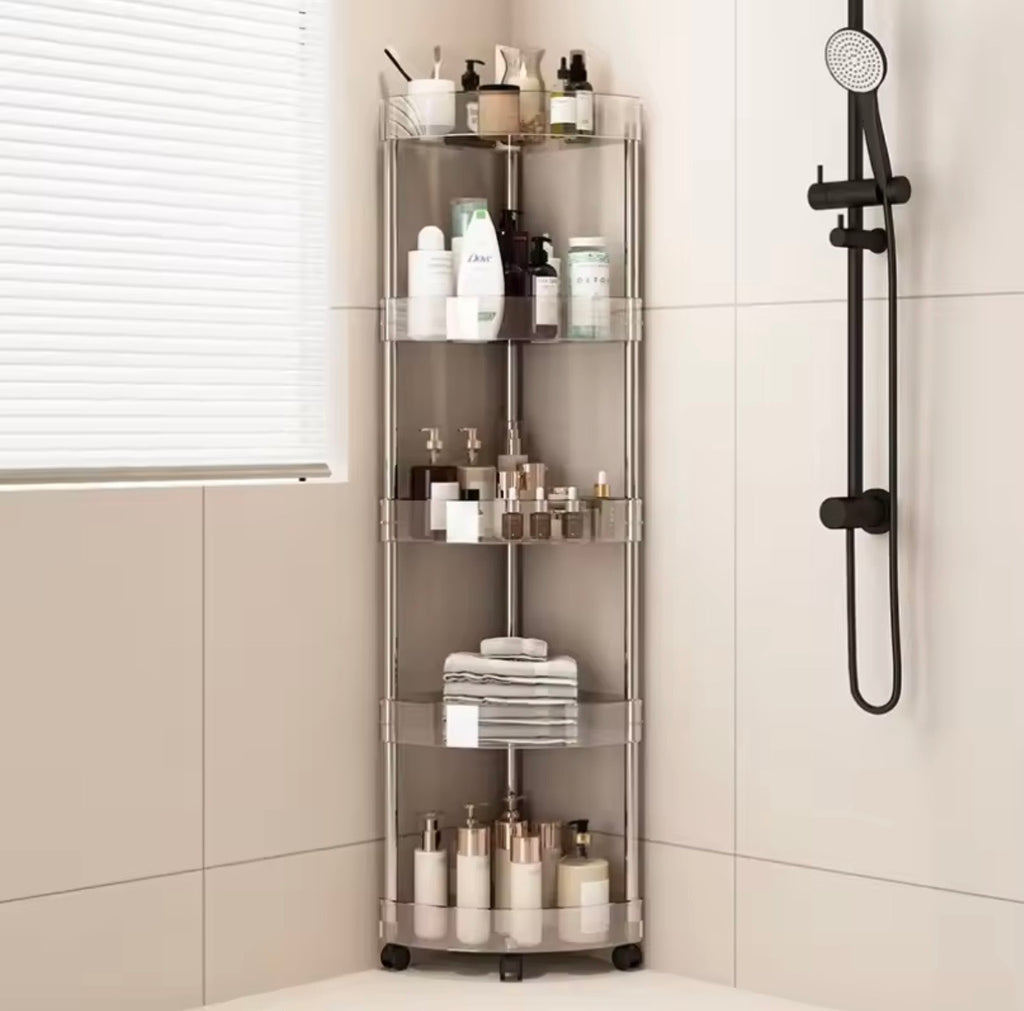Five tier transparent corner bathroom storage trolley