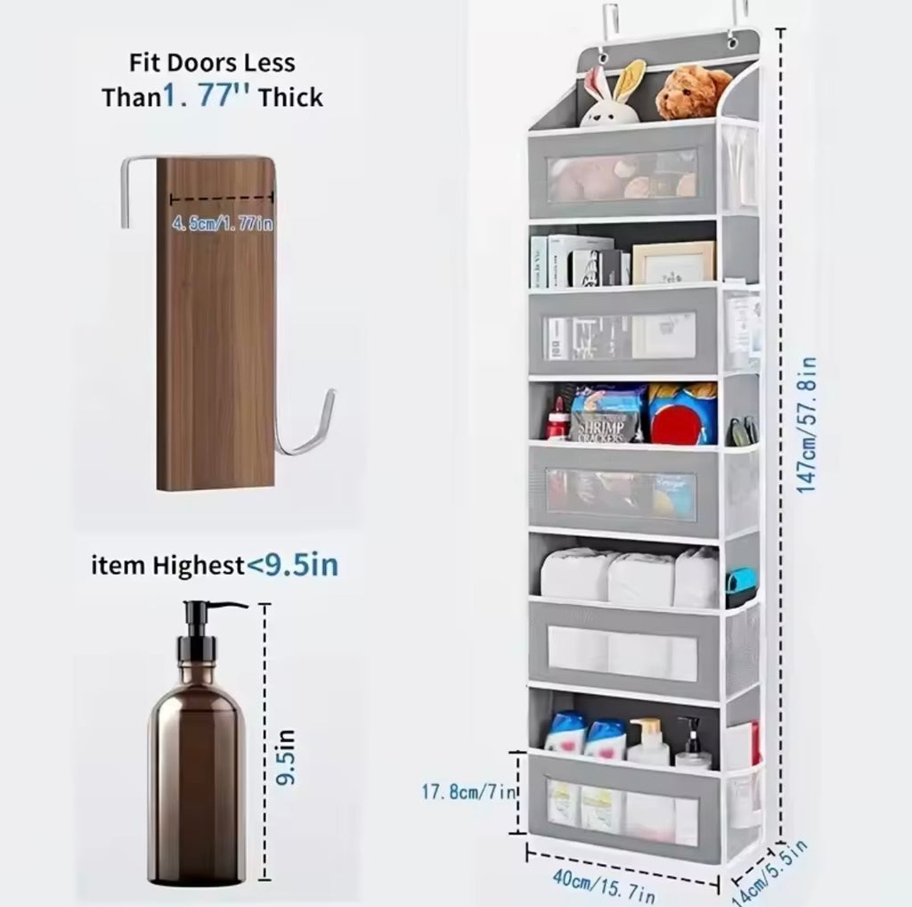 Grey hanging door storage organiser dimensions and door thickness guide