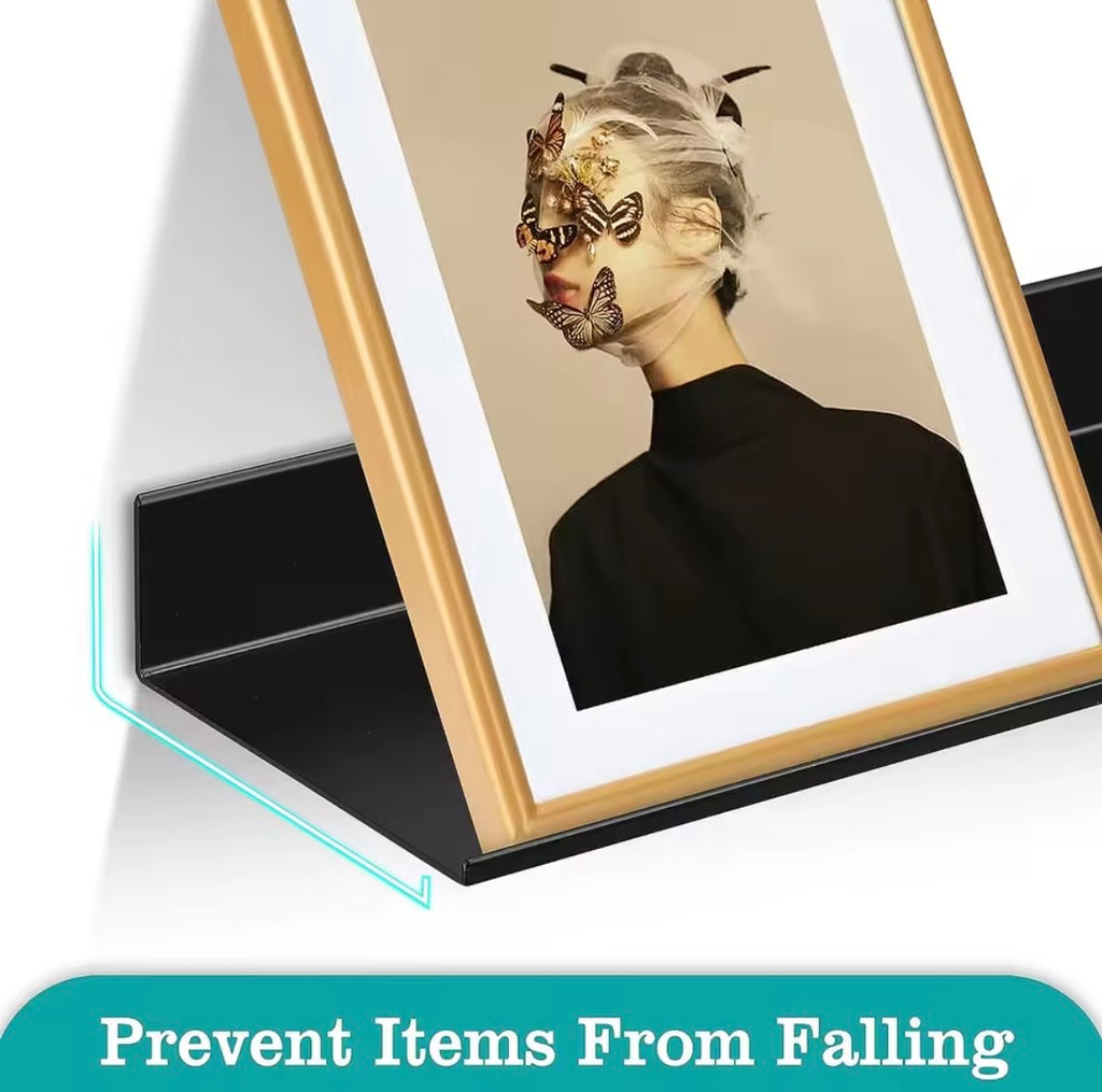 Metal picture ledge shelf raised front lip detail to prevent items falling