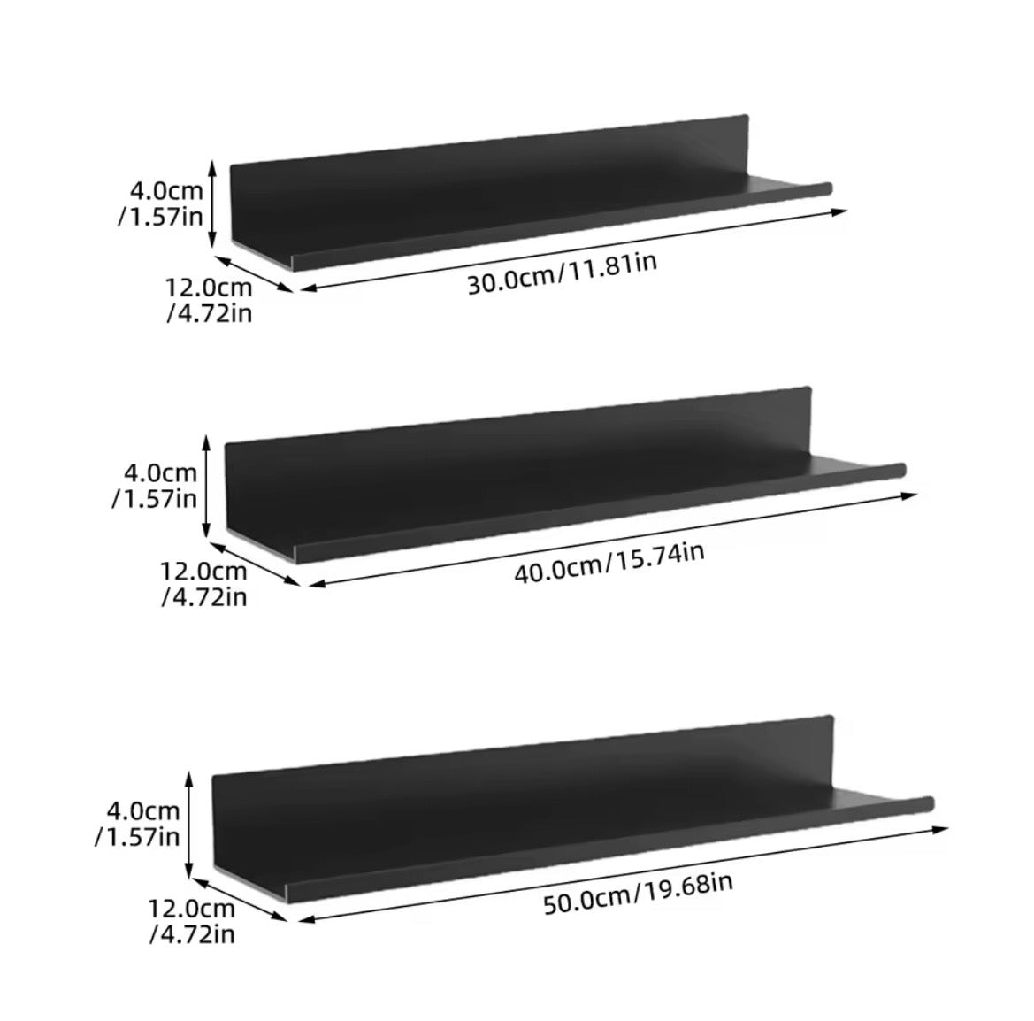 Metal picture ledge shelf size options 30 40 and 50 centimetres