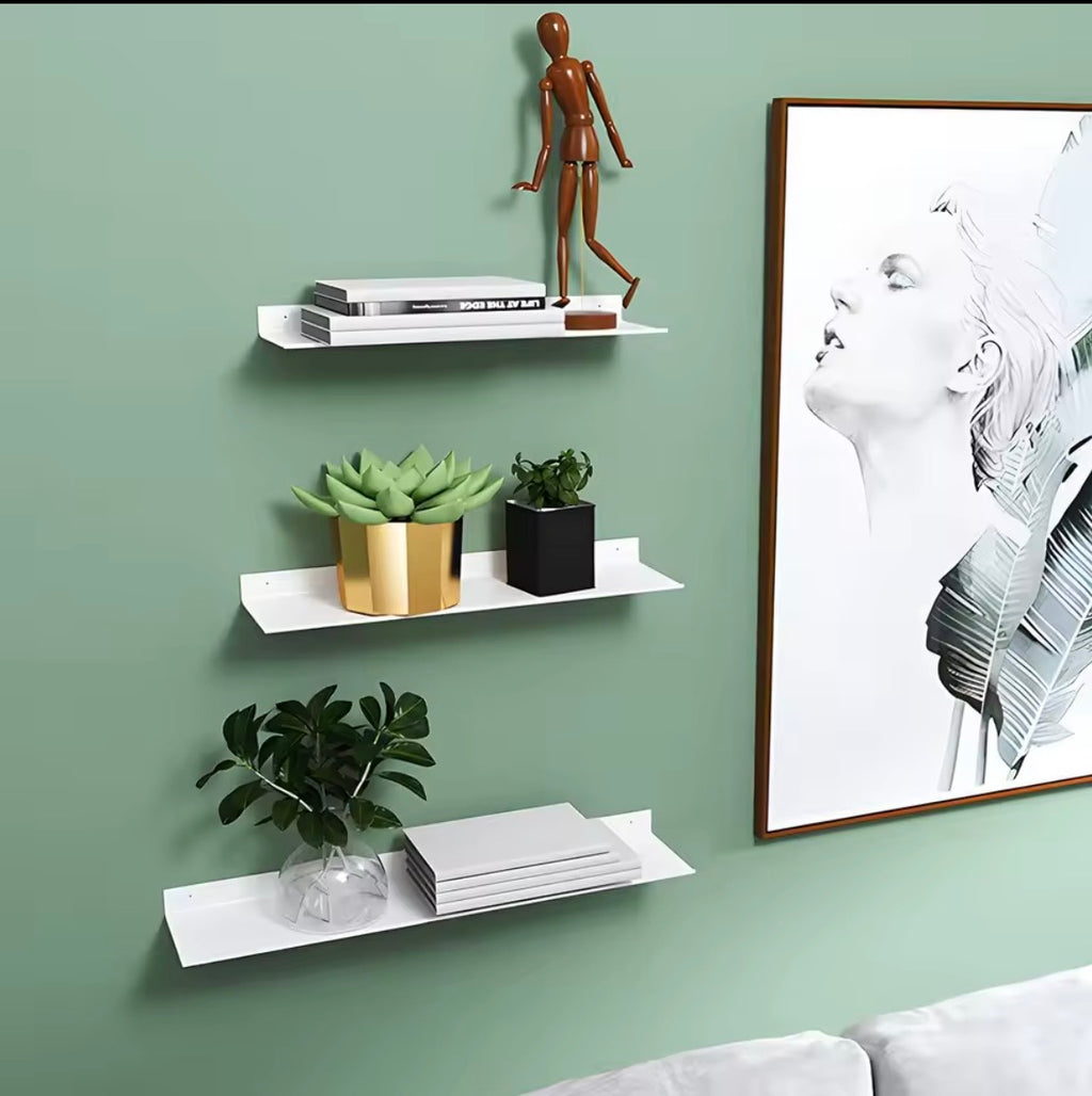 White metal picture ledge wall shelves used for plants books and decor