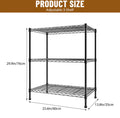 76 cm high three-tier black wire shelving unit, 60 cm wide and 35 cm deep