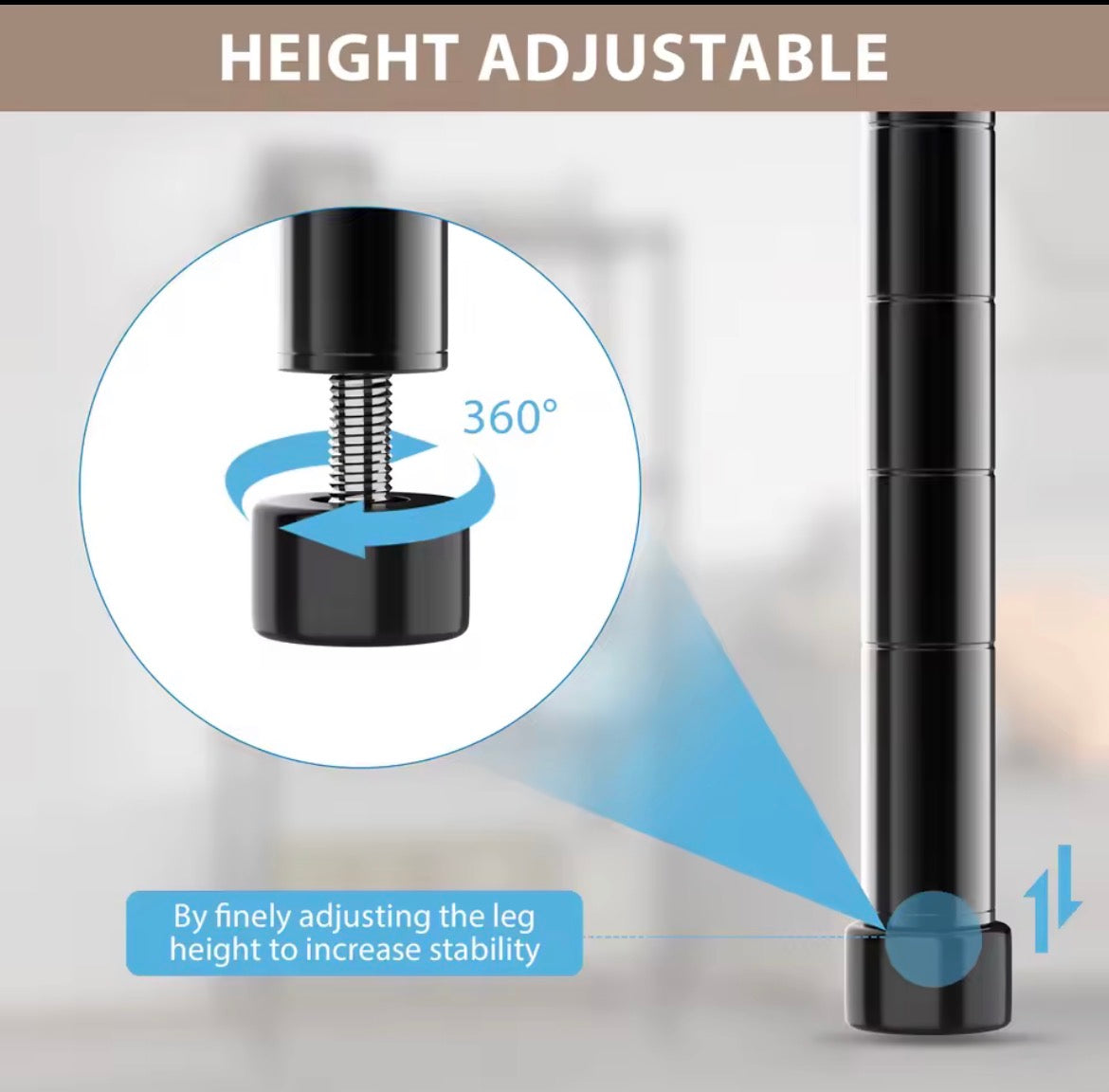 Adjustable levelling foot for stable wire shelving
