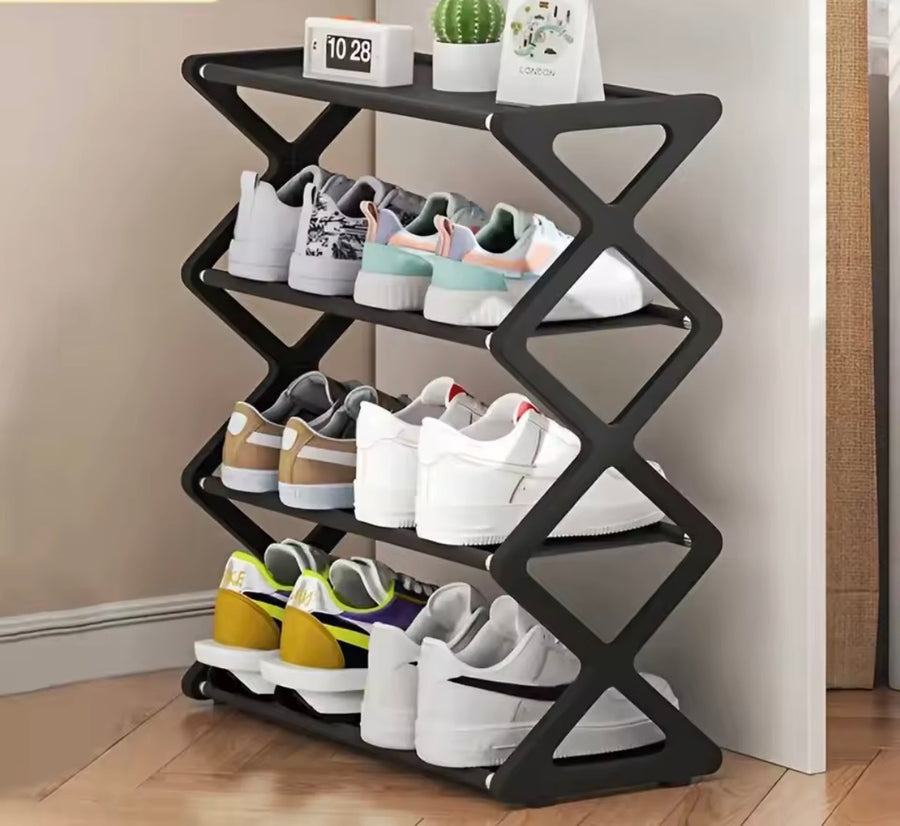 4-Tier X-Type Shoe Storage Rack – Black